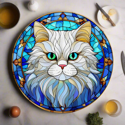 Cat Persian Glass Suncatcher Worktop Saver